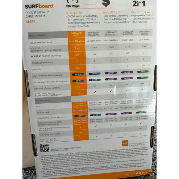 ARRIS SURFboard® SBG10 DOCSIS® 3.0 Cable Modem & Wi-Fi® Router - Picture 5 of 5